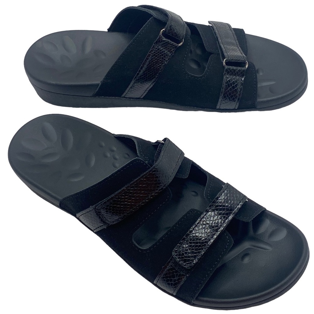 Megnya Orthopedic Black Snake Velcro Slide Sandals; 10